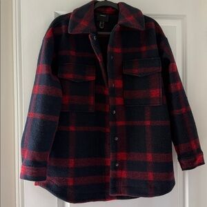 Forever 21 Red and Black Plaid Shirt Jacket